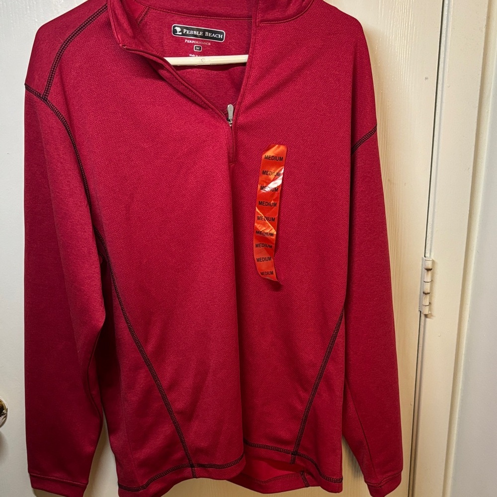 Pebble Beach Men's Raspberry Red Quarter-Zip Sweater - Picture 5 of 9
